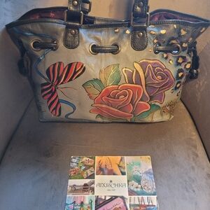 🔮SOLD🔮Anuschka hand painted Medium bag with butterfly & roses 🌹